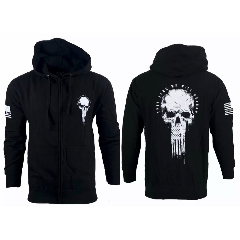 Howitzer Style Men's Zip Up Hoodie FLAG SKULL Mili